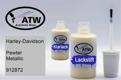 Harley-Davidson, Pewter Metallic, 912872: 20ml Lackstift + 20ml Klarlack - Set, von ATW Autoteile West.